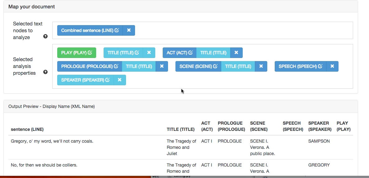 Converting XML of Shakespeare's plays to WordSeer's format.